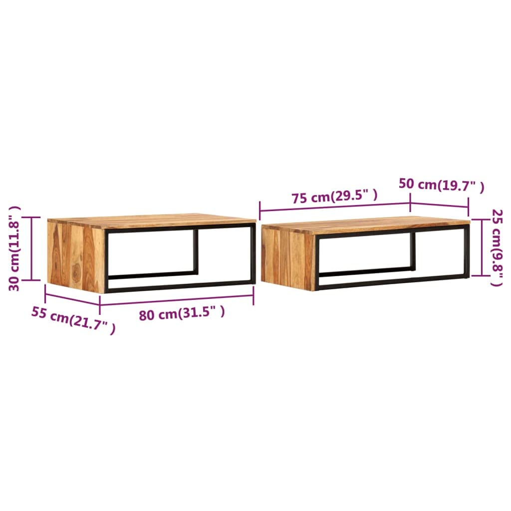 2 pcs Solid Sheesham Wood Nesting Tables H426215