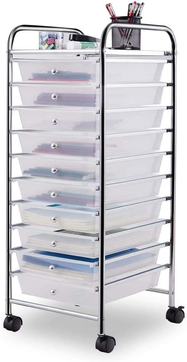 10 Drawer Multicolor Rolling Storage Cart D9728