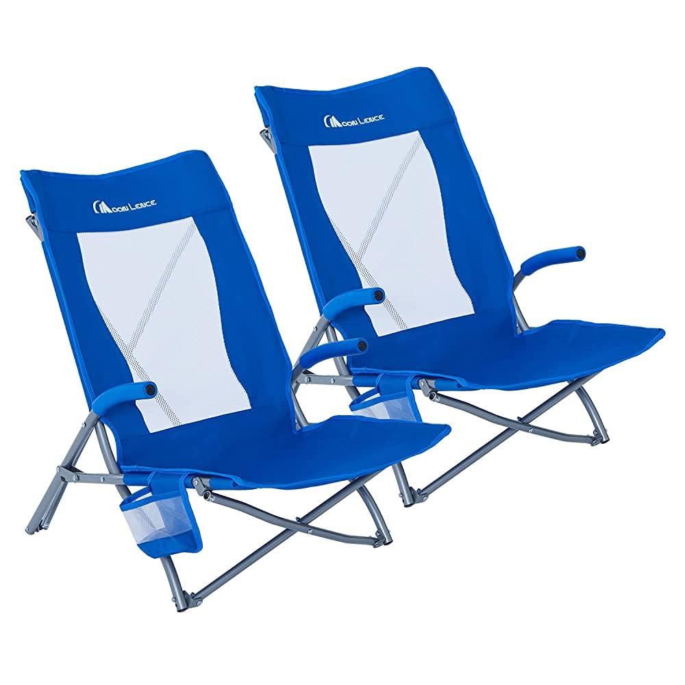 2 Pack Low Beach Lounge Chair with Cup Holder & Carry Bag G821152