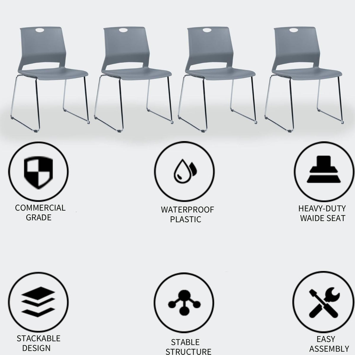 Grey Plastic Stack Chair 4-Pack E8719