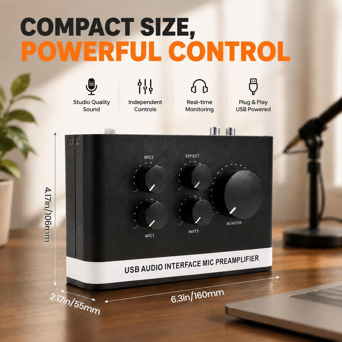USB C Audio Interface with 48V Phantom Power H167