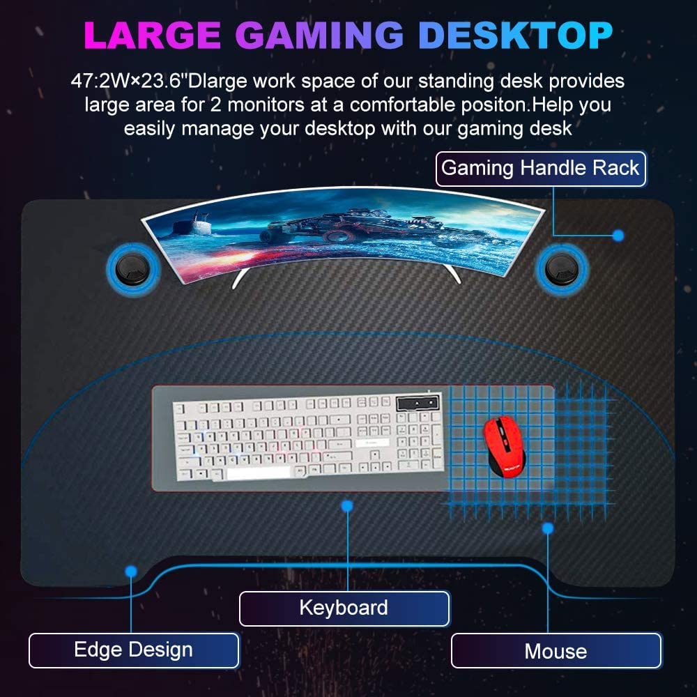 47 Inch T-Shaped Gaming Desk with Headphone Hook and Cup Holder Z217
