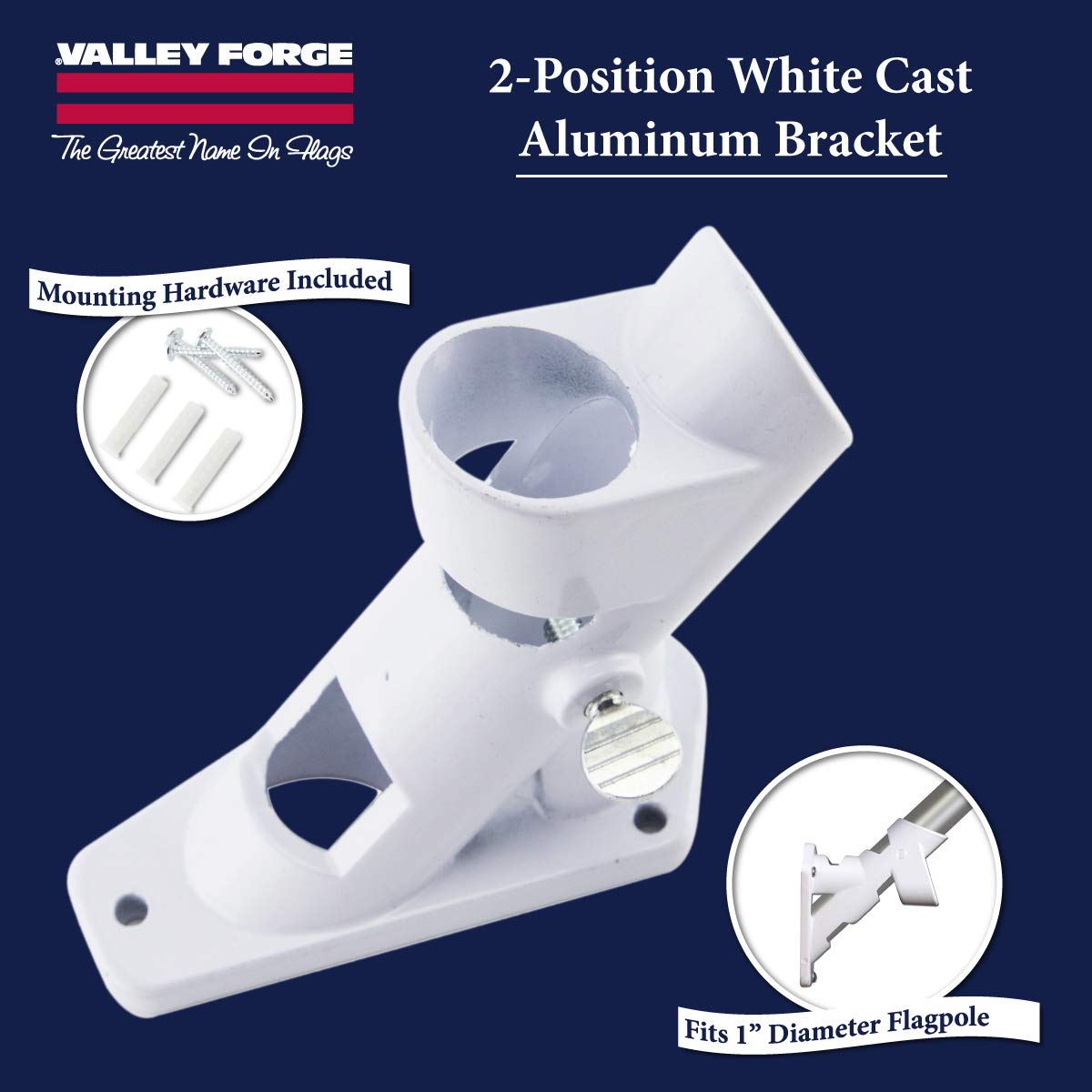 Aluminum Flagpole Bracket White Powder Coated 2-Position Pole Holder M210053