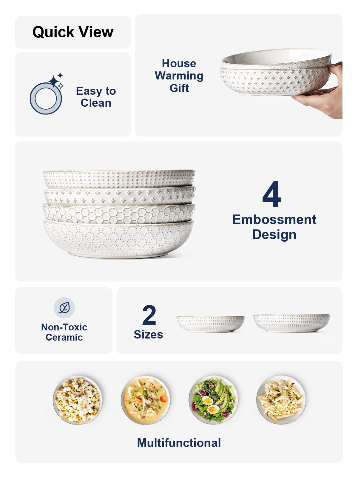 36 oz Ceramic Pasta Bowl Set of 4, Arctic White Q684