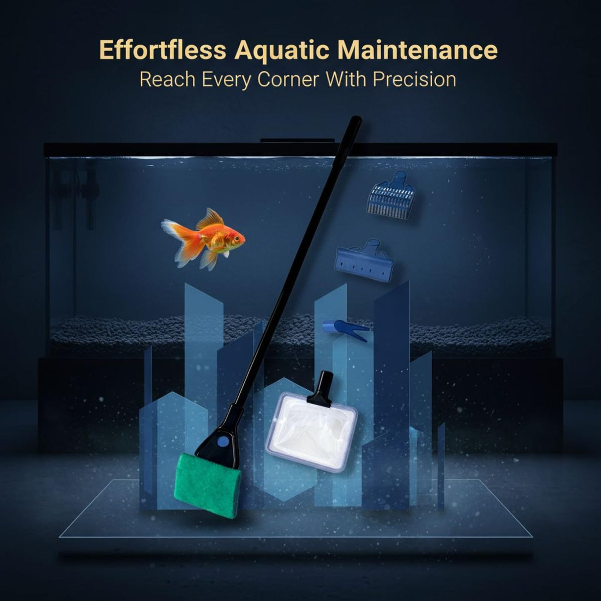 5-in-1 Aquarium Cleaning Kit with Algae Scraper Gravel Rake Fish Net S89686