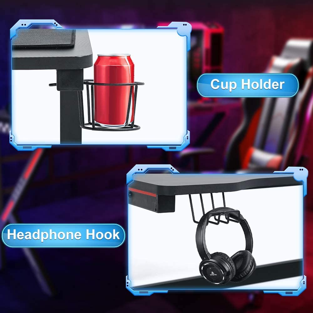 47 Inch T-Shaped Gaming Desk with Headphone Hook and Cup Holder Z217