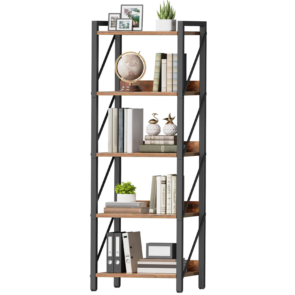 5-Tier Industrial Bookshelf with Metal Frame A87842