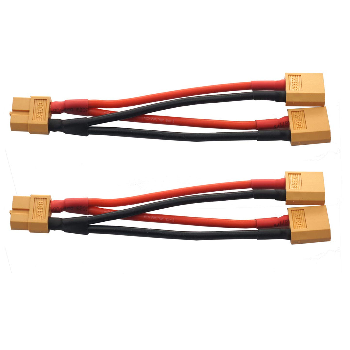 14AWG XT60 Parallel Battery Connector 2-Male to 1-Female Cable Y Splitter P651