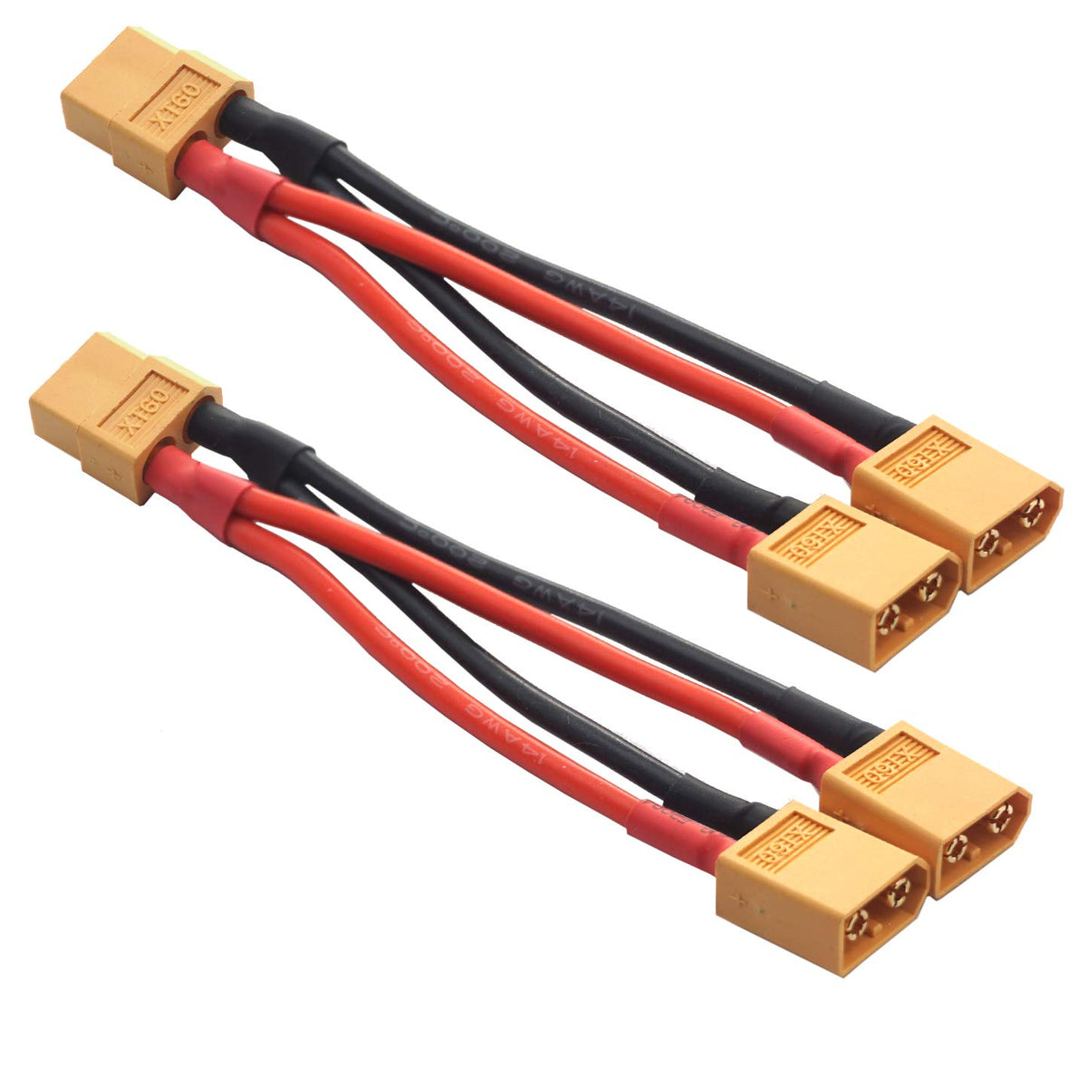 14AWG XT60 Parallel Battery Connector 2-Male to 1-Female Cable Y Splitter P651