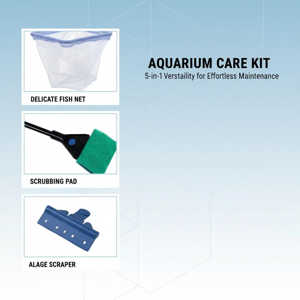 5-in-1 Aquarium Cleaning Kit with Algae Scraper Gravel Rake Fish Net S89686