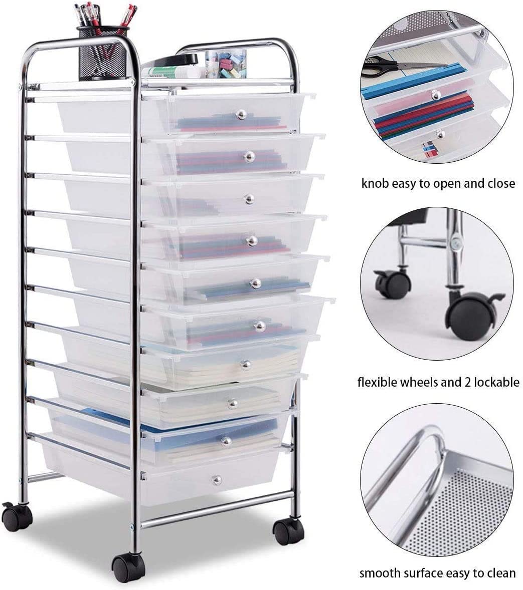 10 Drawer Multicolor Rolling Storage Cart D9728