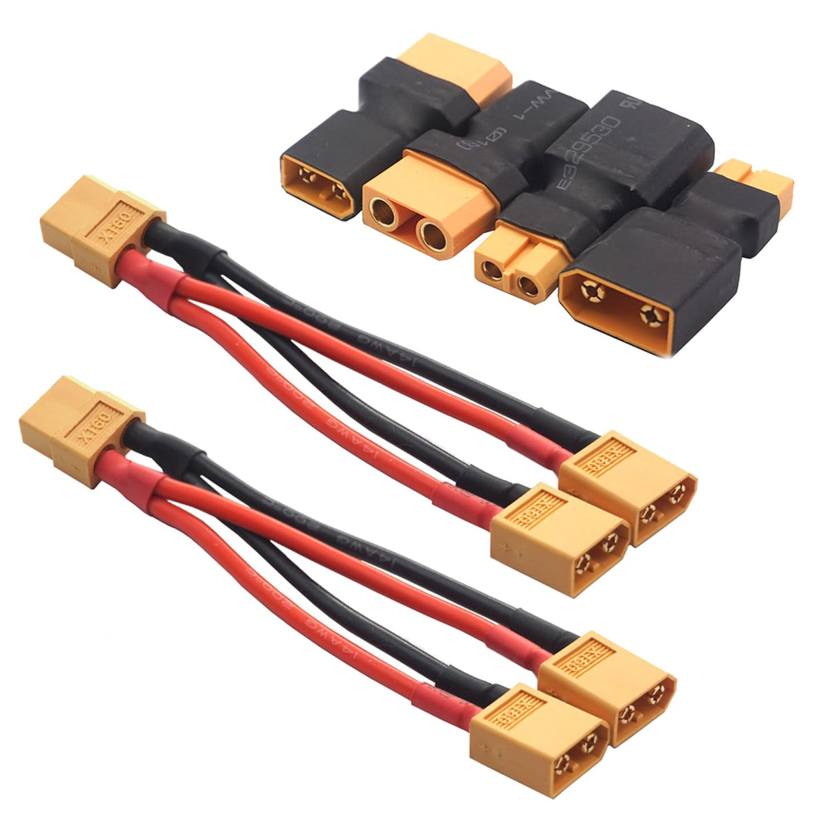 14AWG XT60 Parallel Battery Connector 2-Male to 1-Female Cable Y Splitter P651
