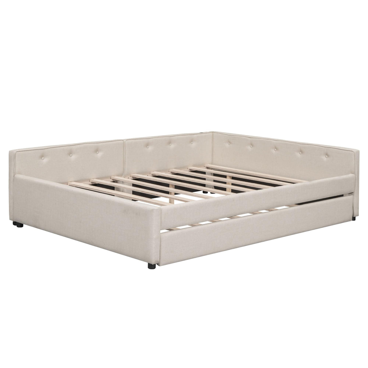 Queen Size Linen Fabric Upholstered Daybed with Trundle A3037