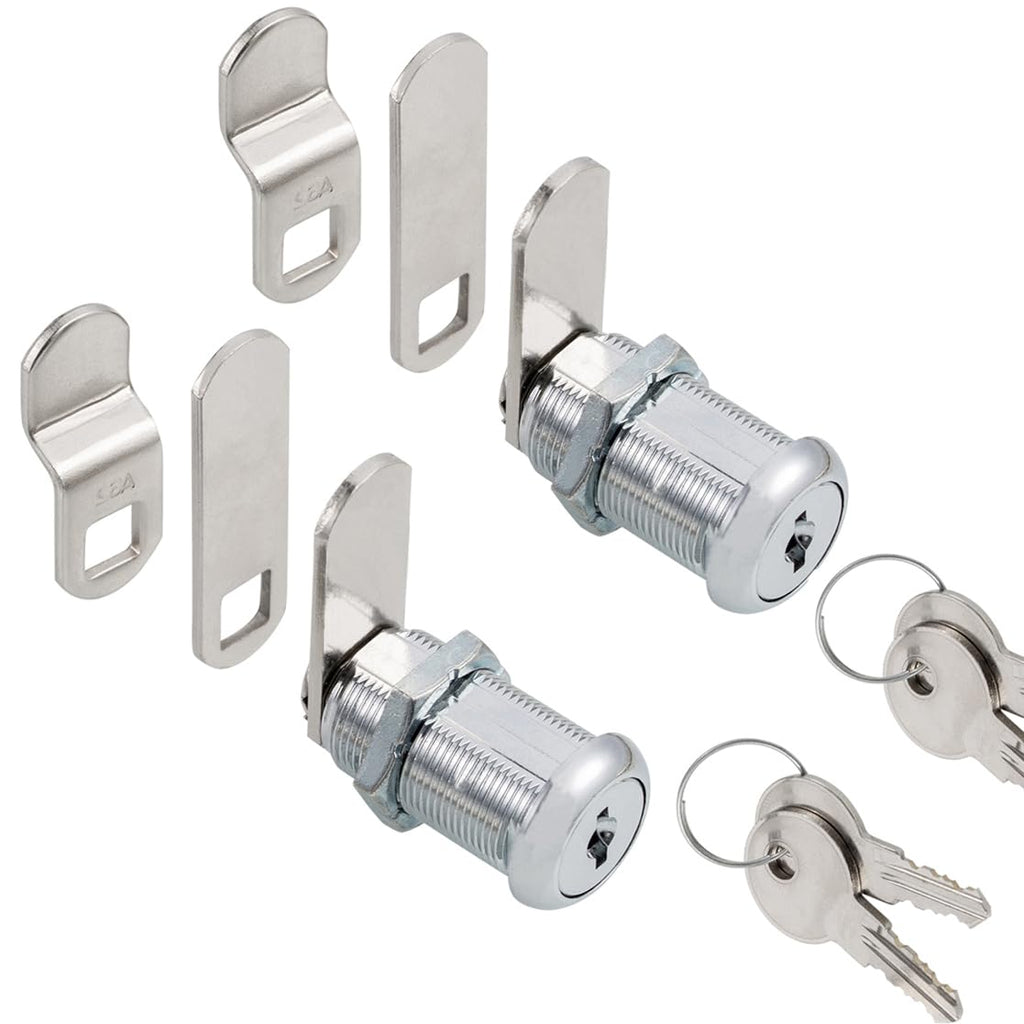 Keyed Alike 1-1/8” Cylinder Cam Locks Chrome Finish with 3 Cams and 2 Keys J949857