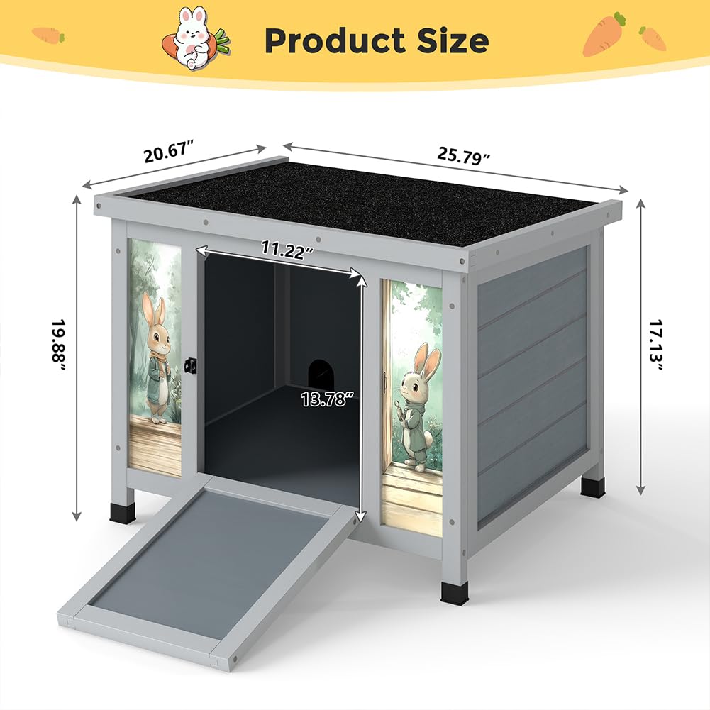 24 Inch Weatherproof Wooden Rabbit Hutch with Non-Slip Ramp A415