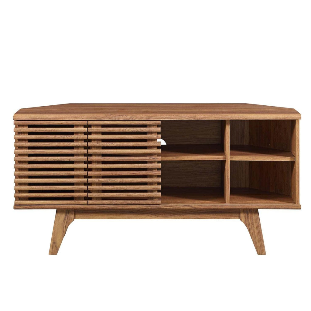 46 in Walnut Corner TV Stand with Sliding Doors Y543