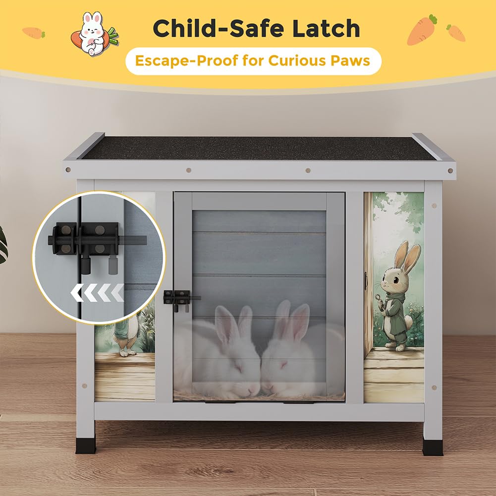 24 Inch Weatherproof Wooden Rabbit Hutch with Non-Slip Ramp A415