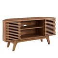 46 in Walnut Corner TV Stand with Sliding Doors Y543