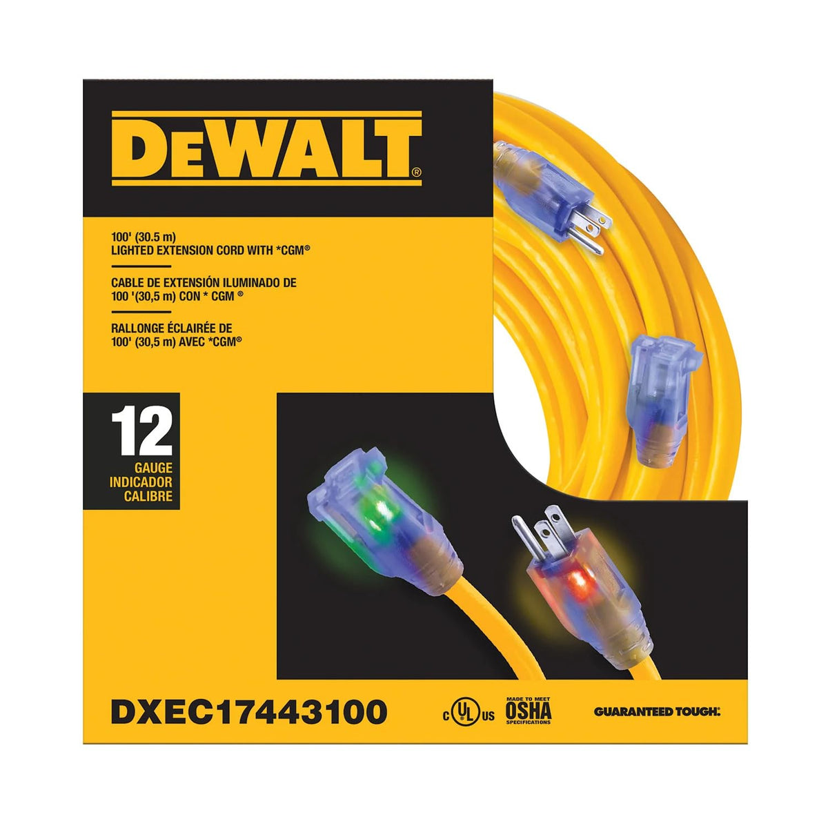 100 Foot 12/3 SJTW Lighted Extension Cord S4926