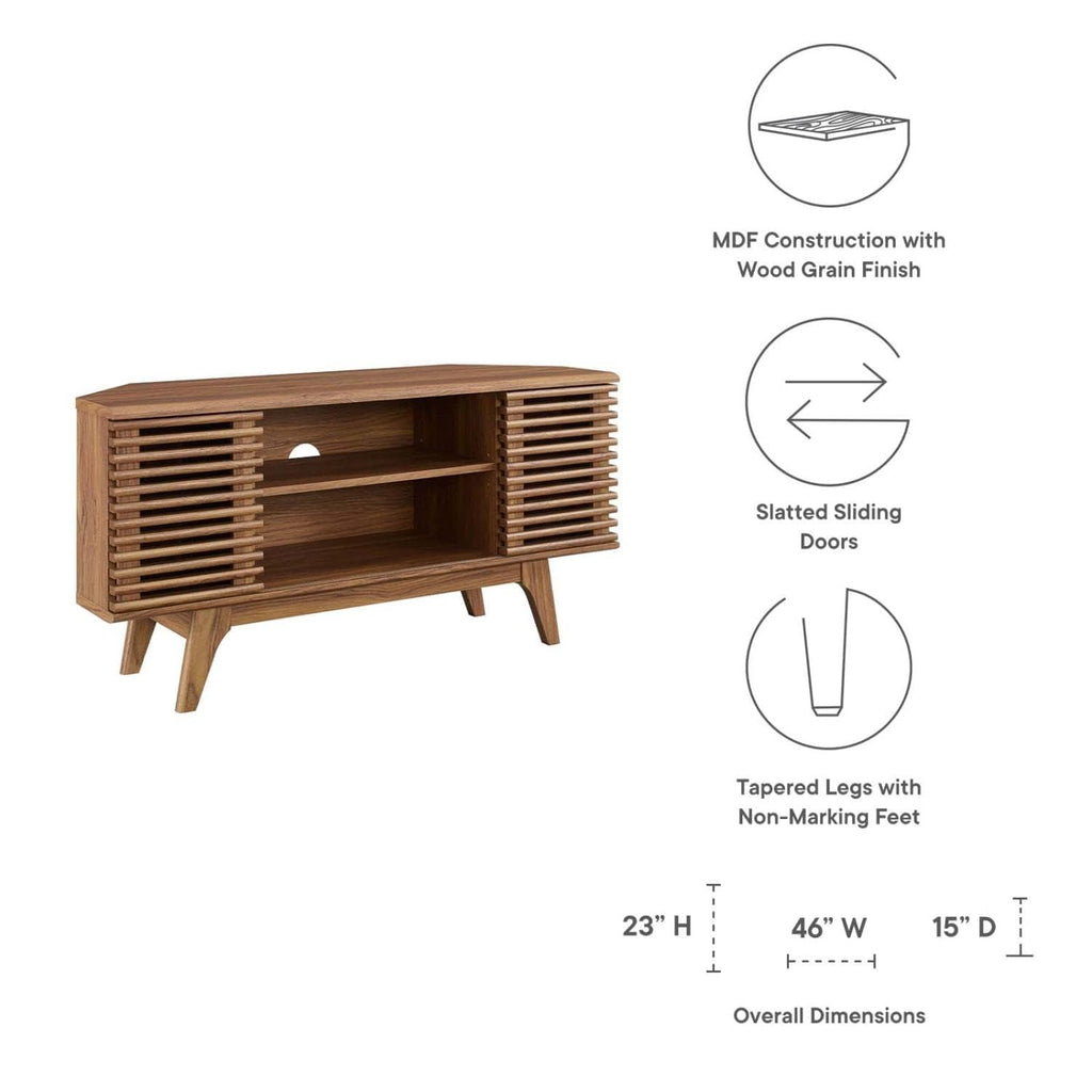 46 in Walnut Corner TV Stand with Sliding Doors Y543