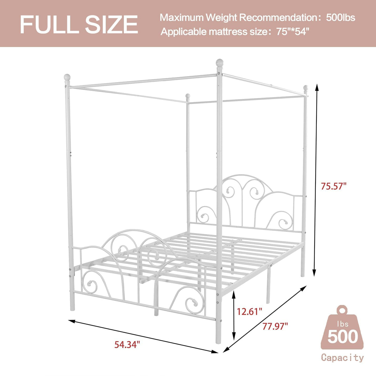 Metal Canopy Bed Frame Full Size with Headboard & Footboard G170