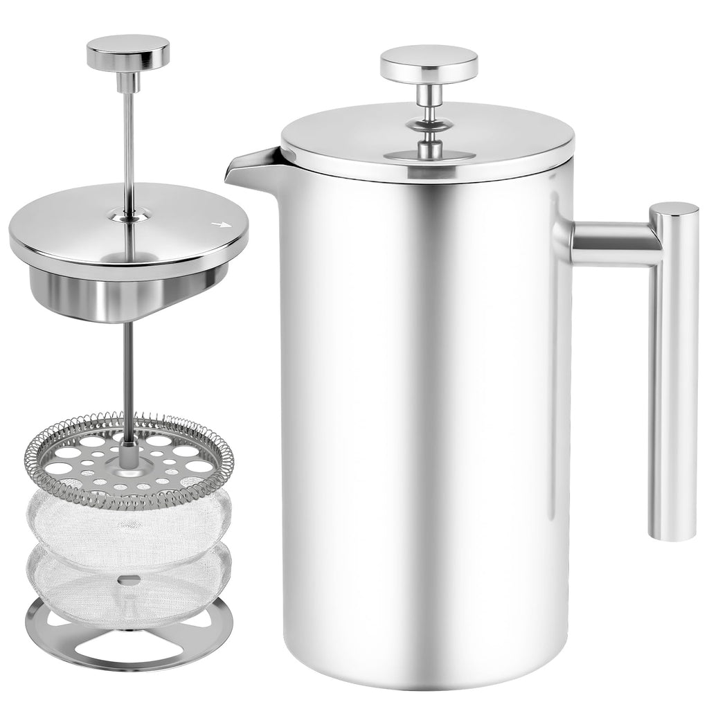 34OZ Stainless Steel French Press Coffee Maker with 2 Extra Filters U8747