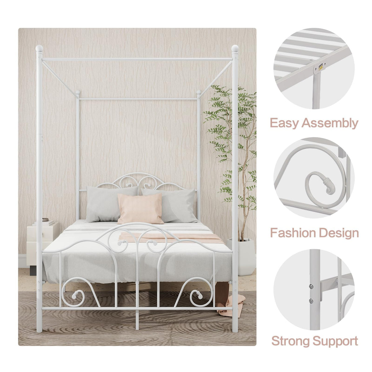 Metal Canopy Bed Frame Full Size with Headboard & Footboard G170