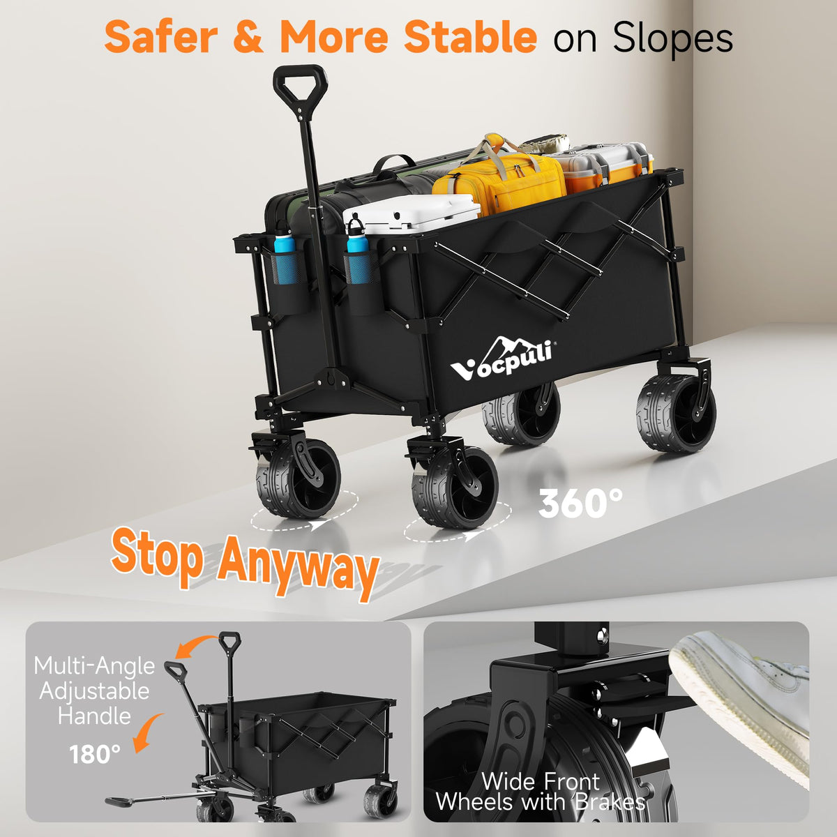 40" Black Collapsible Wagon Cart 500lbs 250L B308