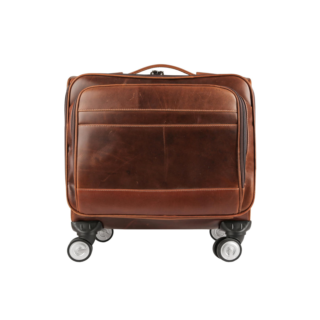 Leather Rolling Briefcase with Trolley Handle Q87137