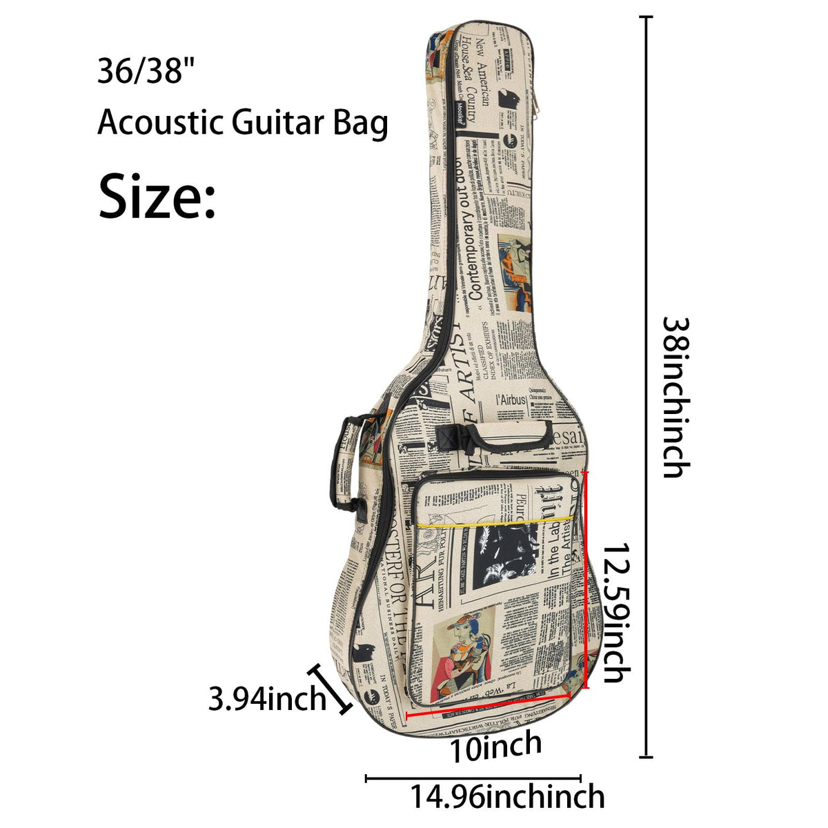 36/38 Inch Acoustic Guitar Gig Bag with 6mm Padding Q4302