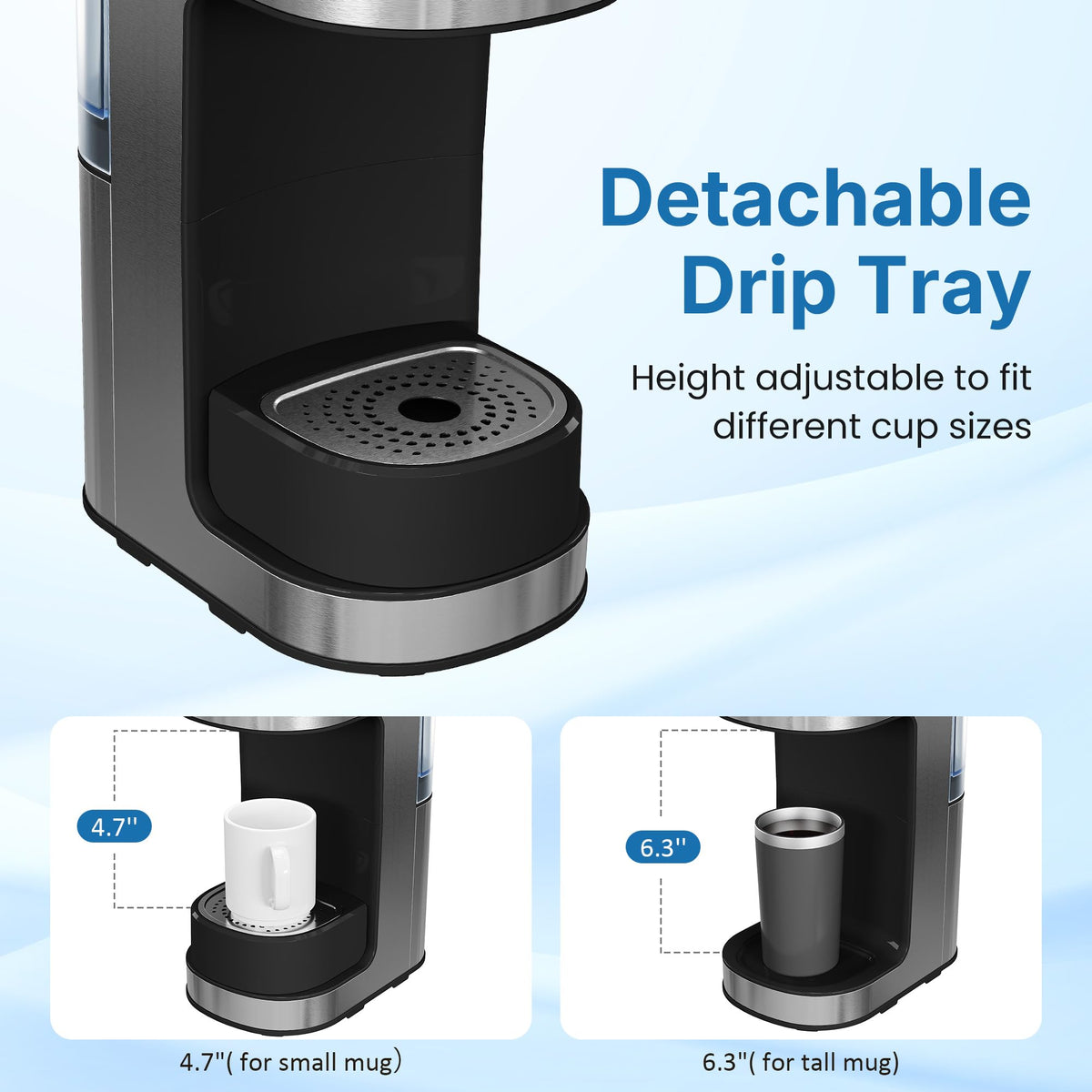 3-in-1 Single Serve Coffee Maker with Removable Water Reservoir, Black S248