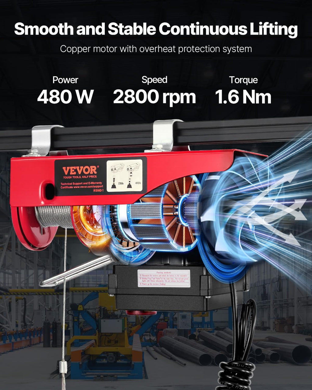110v 440lbs Electric Hoist with Wireless Remote Control N268