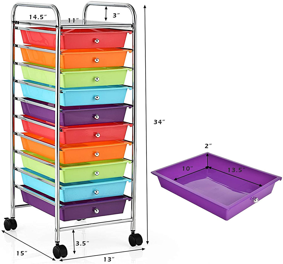 10 Drawer Rolling Storage Organizer Cart C614