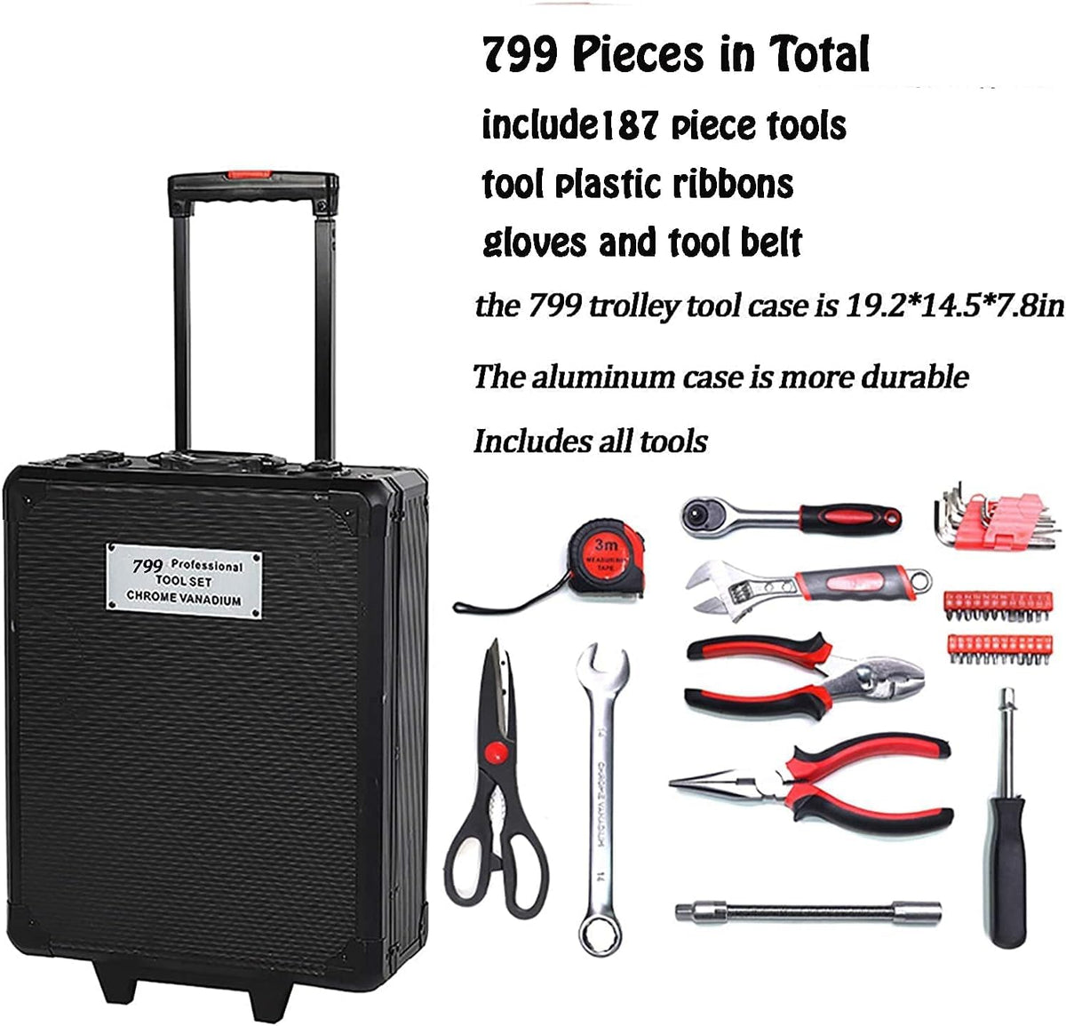 799pcs Aluminum Trolley Case Tool Set Silver V672561