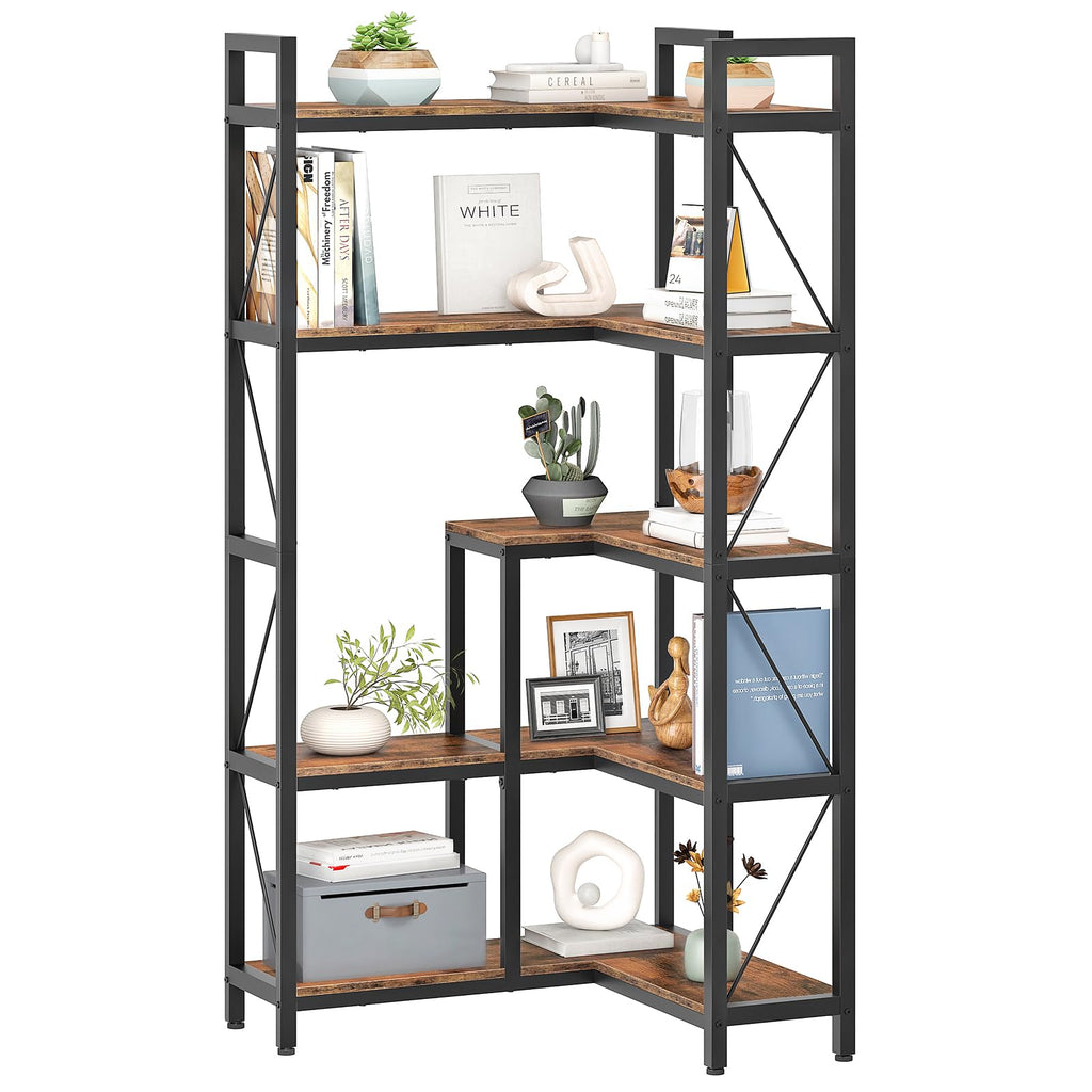 5-Tier L-Shaped Corner Bookshelf with Metal Frame M11844
