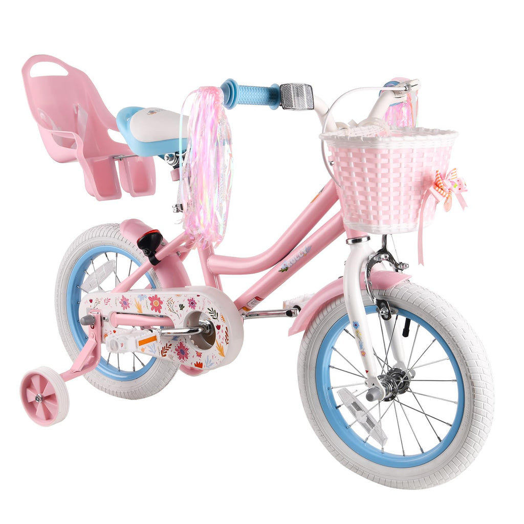 12 14 16 Inch Girls Bike with Training Wheels, Basket & Doll Seat K9810