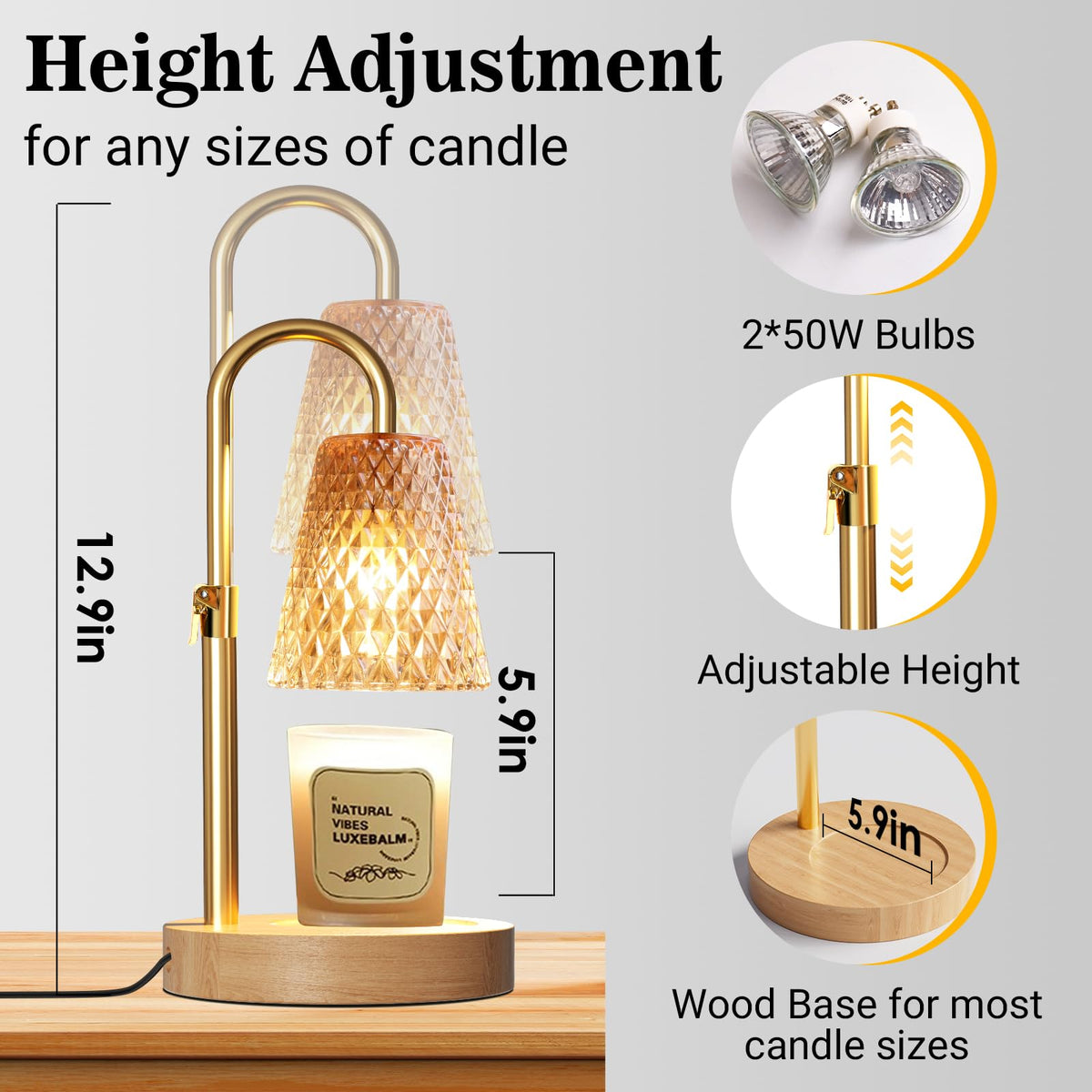 Adjustable Height Candle Warmer Lamp with Timer H589283
