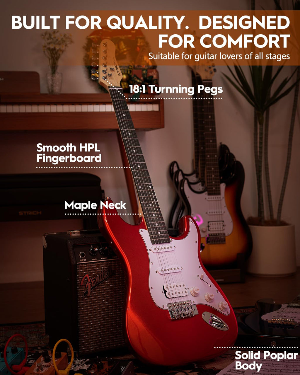 39" Full Size HSS Pick Up Electric Guitar Beginner Kit W579283