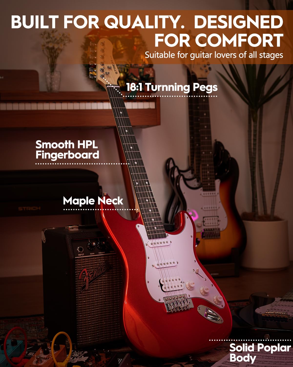 39" Full Size HSS Pick Up Electric Guitar Beginner Kit W579283