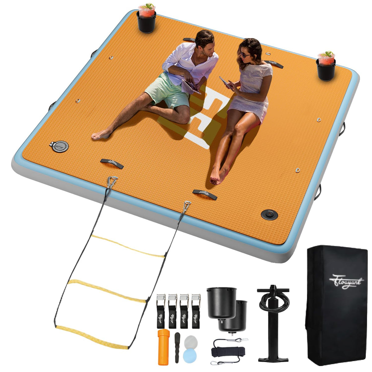 7×7' Inflatable Floating Dock with Soft Ladder W75087