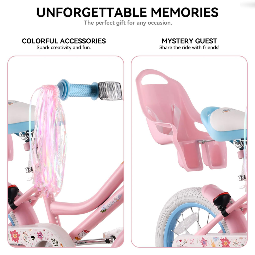 12 14 16 Inch Girls Bike with Training Wheels, Basket & Doll Seat K9810