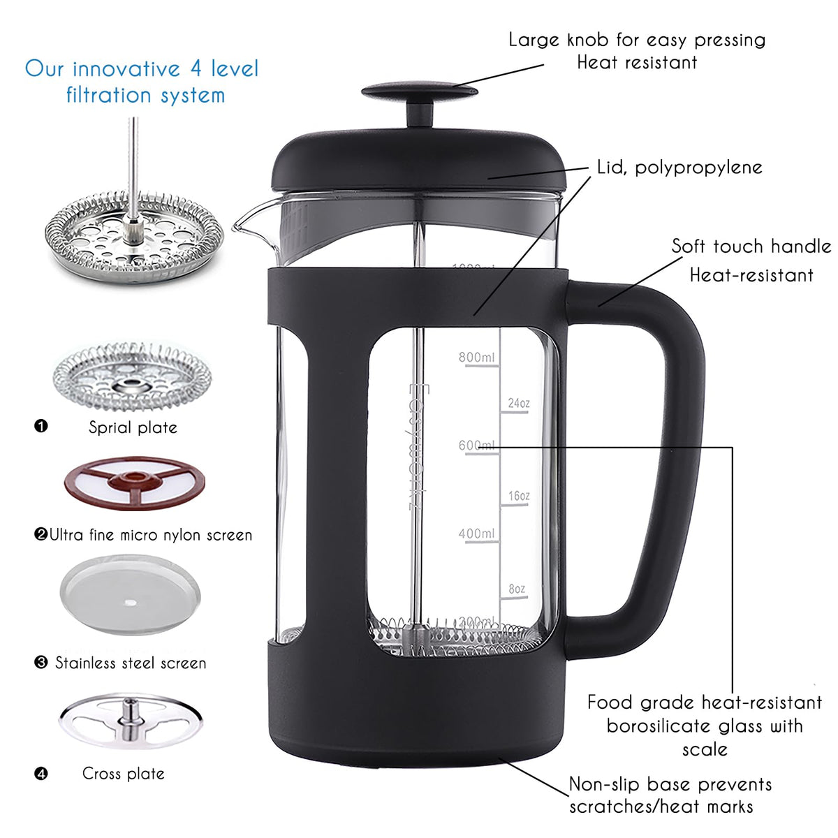 34 oz French Press with Creamer and Sugar Bowl Set E808562