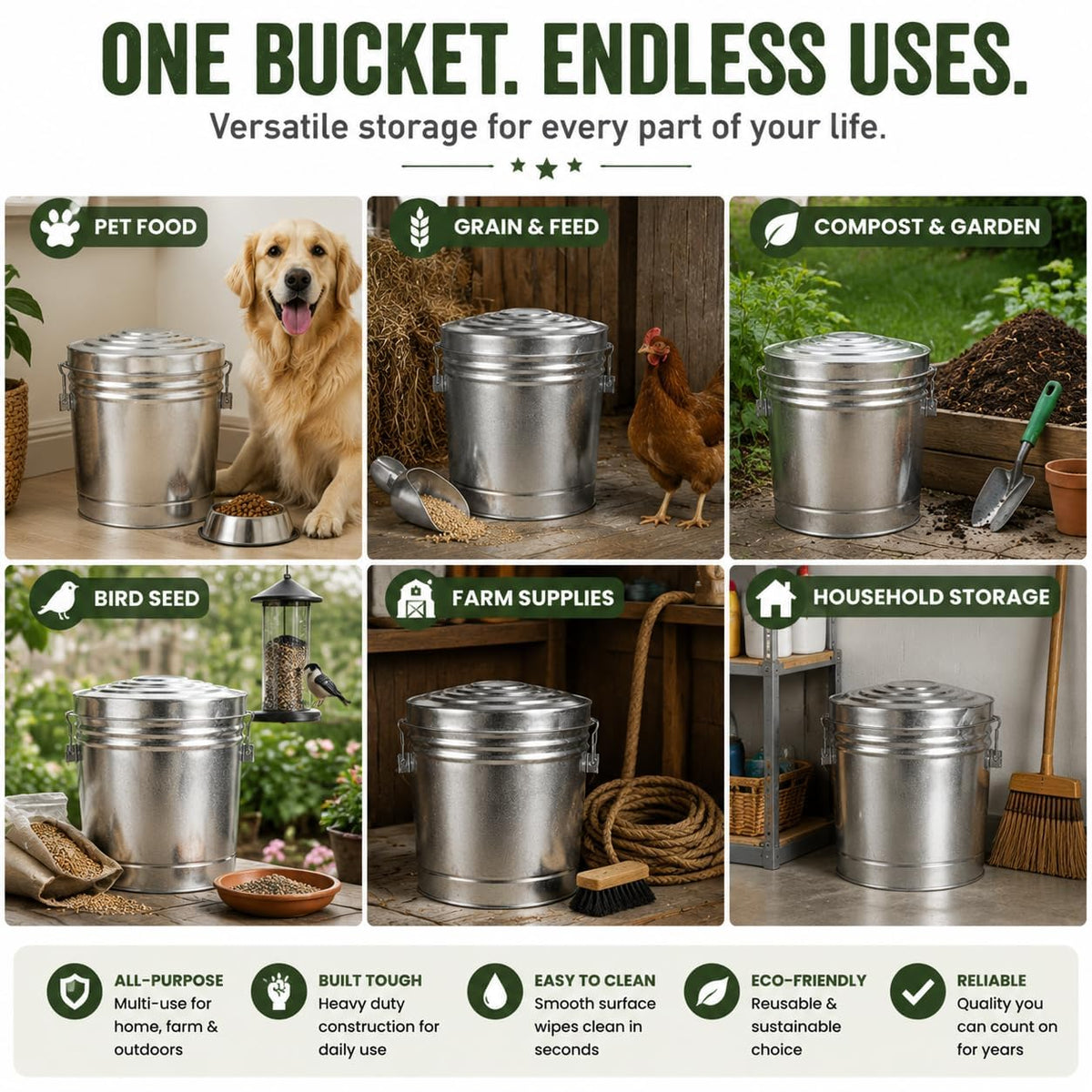 6-Gallon Galvanized Steel Storage Can with Lid X201