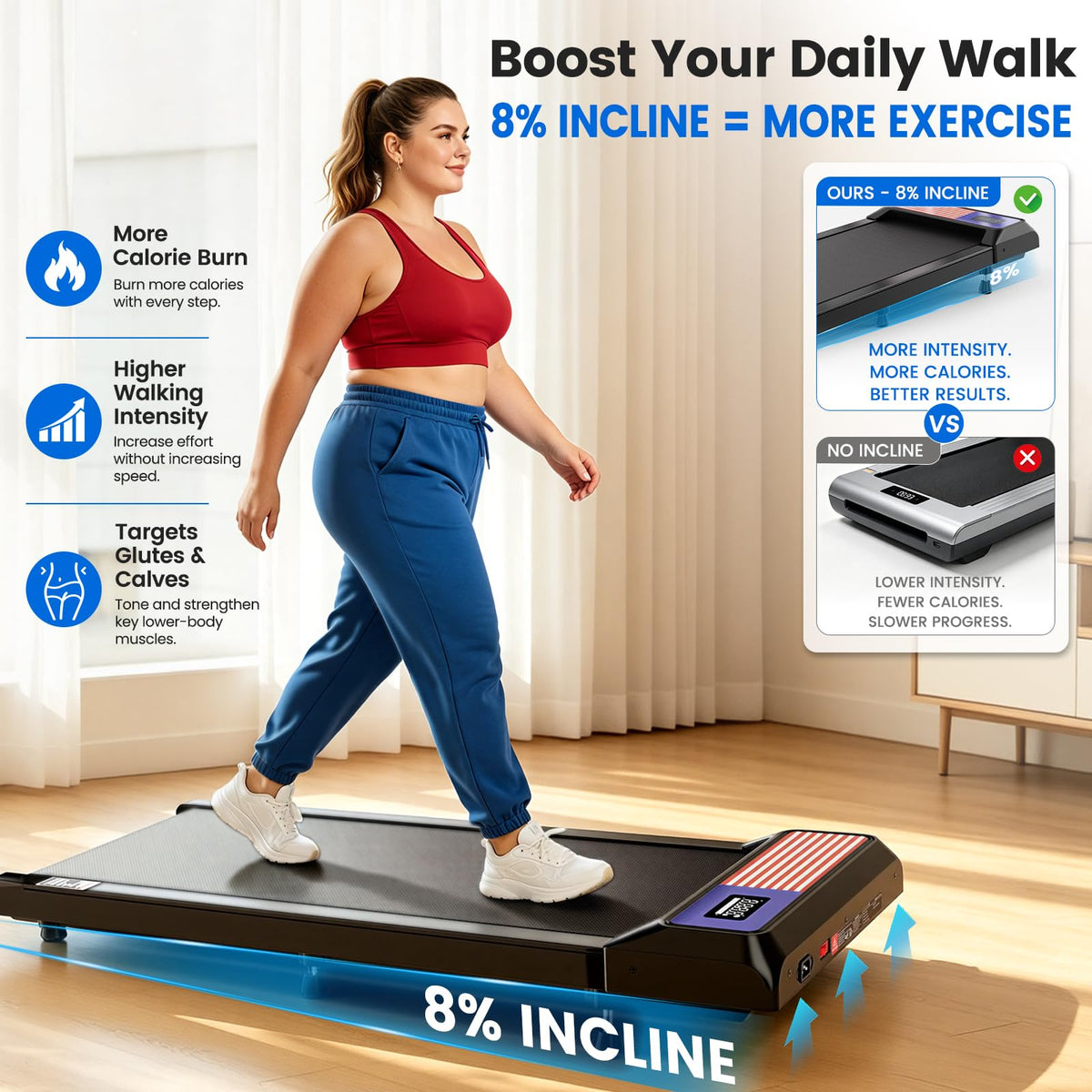 2.5HP Under Desk Treadmill with 8% Incline K1942