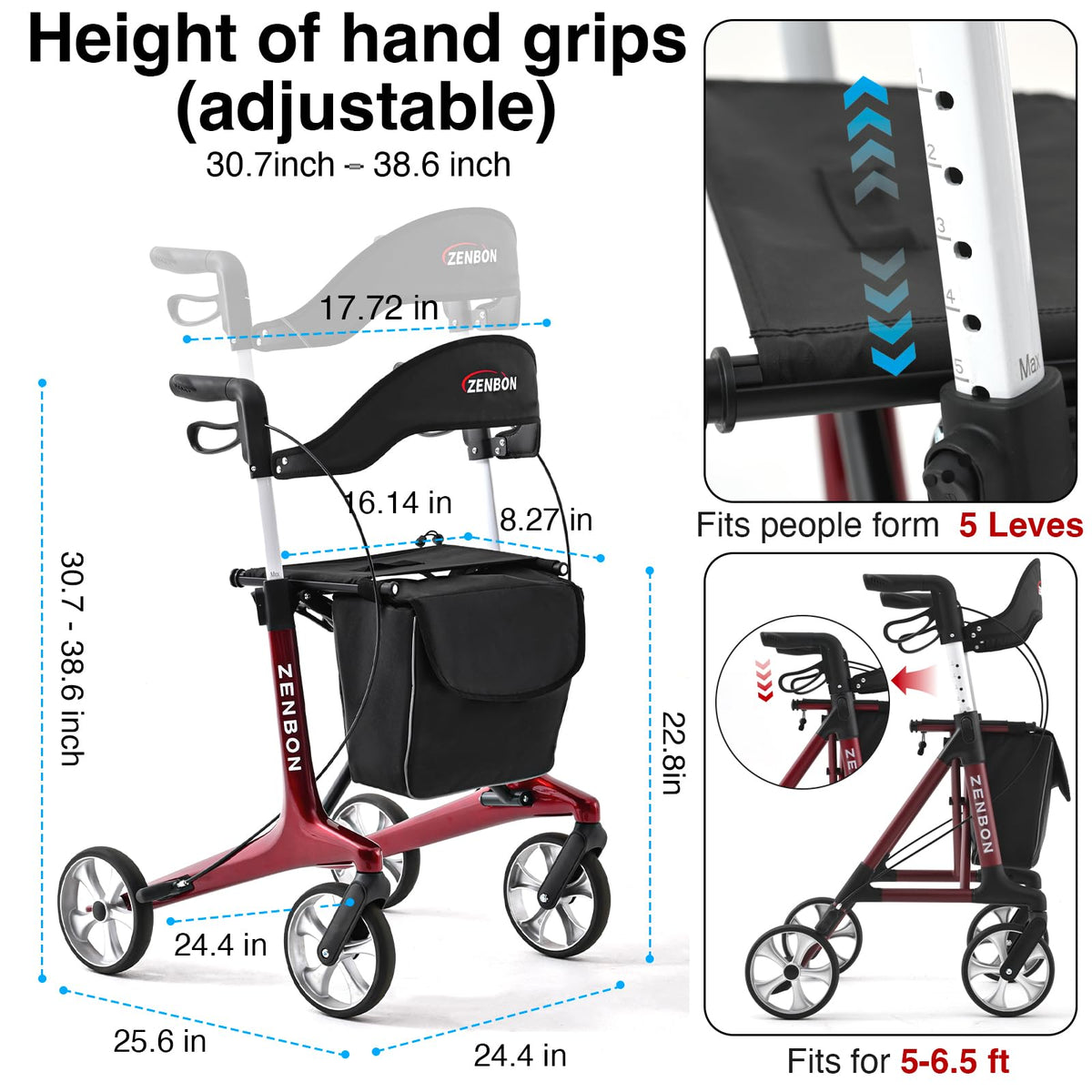 Foldable Rolling Walker with Seat 440 lbs Capacity S305