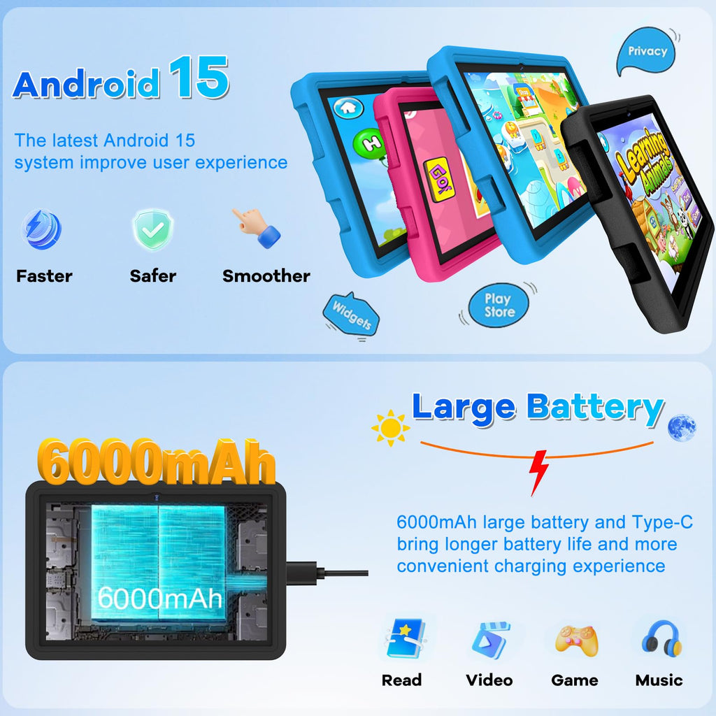 10.1 Inch Kids Tablet 64GB ROM Octa-Core Anti-Blue Light Screen Black S6369