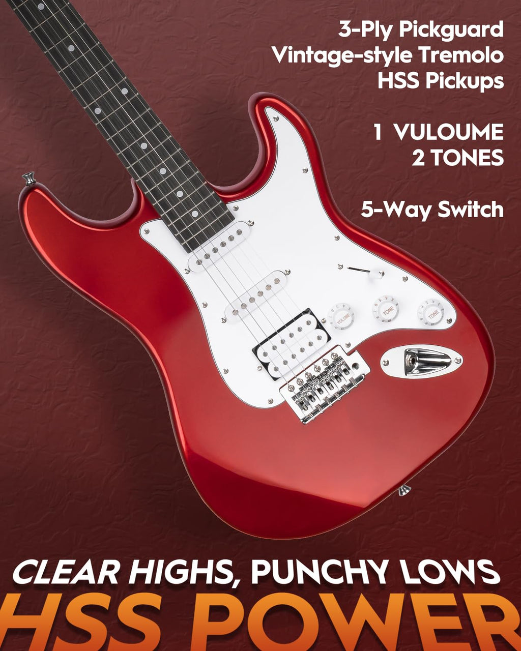 39" Full Size HSS Pick Up Electric Guitar Beginner Kit W579283