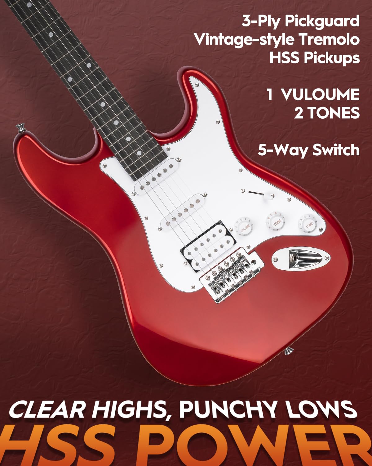 39" Full Size HSS Pick Up Electric Guitar Beginner Kit W579283