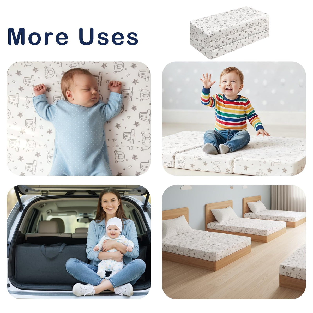 Trifold Pack and Play Mattress 38'' x 26'' x 3'' Memory Foam with Carry Bag F8728