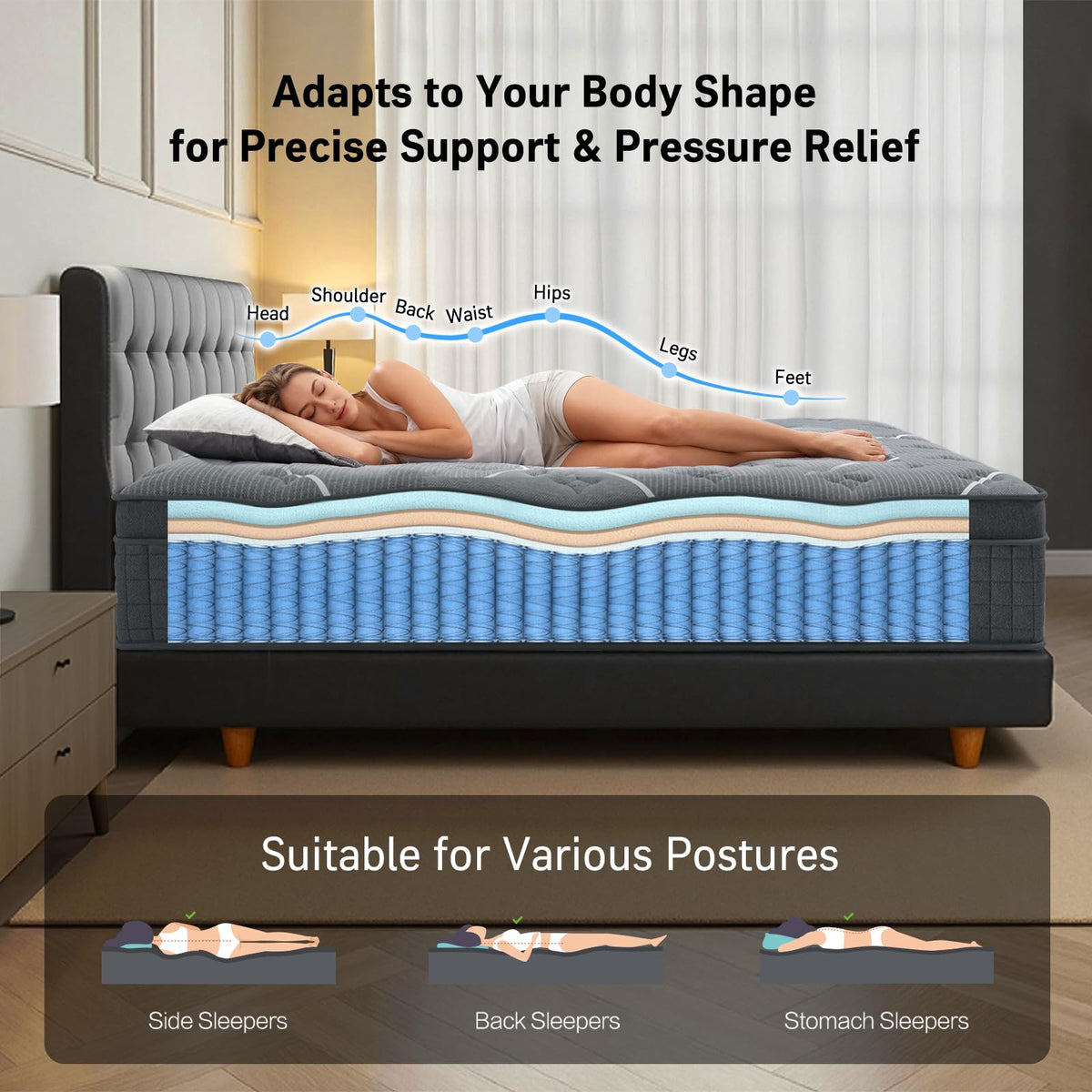 Full Size 12 Inch Gel Memory Foam Pocket Spring Medium Firm Mattress L16515
